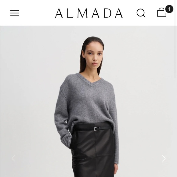 Almada Label V-Neck Grey 100% Cashmere Sweater size small - Picture 3 of 6